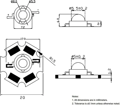 Vista 5 de 10pcs 3W UV púrpura LED ultravioleta bombillas lámpara chips 365nm 375nm 385nm 395nm 405nm 420nm luz de alta potencia (3W 365NM con 20MM PCB)
