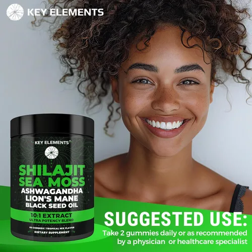 Vista 8 de Gomitas Shilajit orgánicas con gomitas de musgo marino - Suplemento Shilajit para apoyo inmunológico - Shilajit puro del Himalaya y Ashwagandha