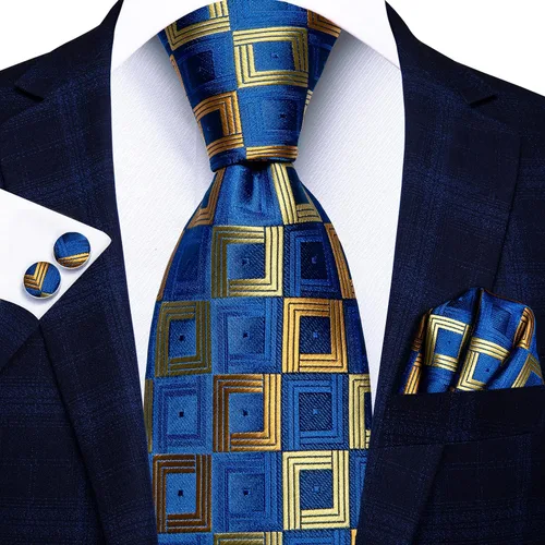Vista 284 de Hi-Tie Corbata clásica de cachemira para hombre con pañuelo y gemelos a cuadros