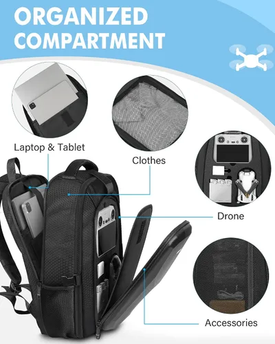 Vista 4 de PEKREWS - Funda para DJI Mini 3 / Mini 4 Pro, para RC 2, controlador RC-N3/N2/N1 Fits 15.6'' Laptop, Expandable 30 L Drone Backpack, Waterproof