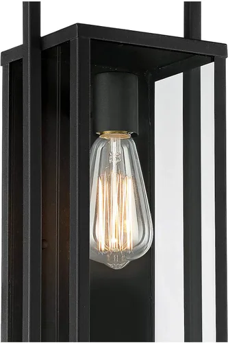 Vista 3 de Possini Euro Design Jericho - Lámpara de pared industrial moderna para exteriores, metal negro texturizado, panel de vidrio transparente de 19