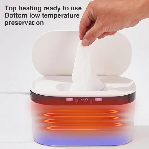 Vista 6 de Calentador de toallitas húmedas y dispensador de toallitas húmedas para bebés, calentador de toallitas de gran capacidad para bebés con luz