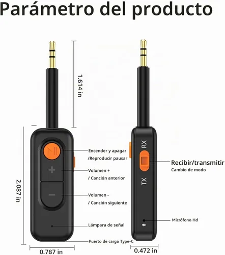 Vista 2 de Transmisor y receptor Bluetooth 5.4, adaptador inalámbrico 2 en 1