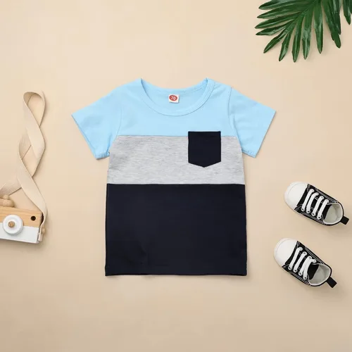 Vista 42 de Ropa para bebé niño pequeño, trajes de verano de manga corta, camiseta de retazos y pantalón con bolsillo, conjunto de 2 piezas, 12 meses a 4 años