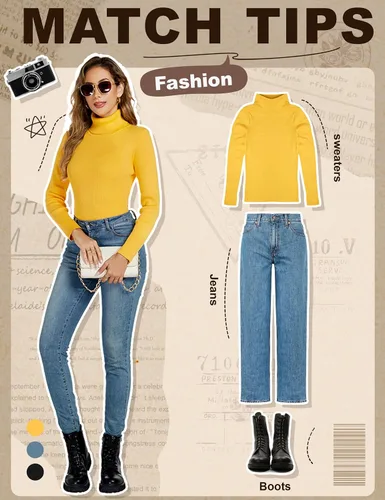 Vista 6 de nine bull Suéter de punto de cuello alto elástico básico sólido para mujer