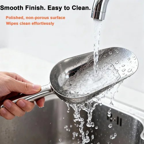 Vista 6 de Cuchara de aluminio fundido de 6 onzas, cuchara de hielo sólido de una pieza para cubitos de hielo, bar, cocina, cuchara multiusos de alimentos