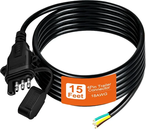 Vista 8 de Conector de remolque de cobre puro de 4 pines, 18 AWG, 5 pies, arnés de cableado de remolque de 4 pines, cable encamisado, arnés de cableado