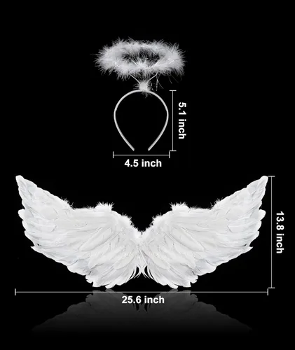 Vista 3 de Hyperzoo Angel Wings with Halo Headband for Girls Fallen Angel Costume for Kids Toddler Adult for Halloween Christmas Party
