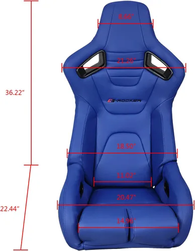 Vista 6 de IKON MOTORSPORTS, Par de asientos universales de carreras con deslizadores dobles, cuero de PU azul y carbono reclinable izquierdo y derecho