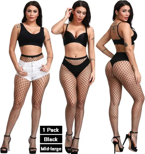 Vista 5 de DRESHOW Medias de red para mujer medias altas hasta el muslo