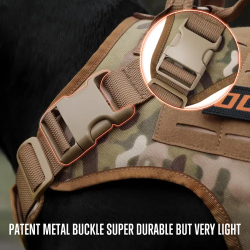 Vista 3 de Arnés táctico para perro, arnés para perro sin tirones, chaleco militar con clips metálicos ajustables, arnés para perros grandes, medianos