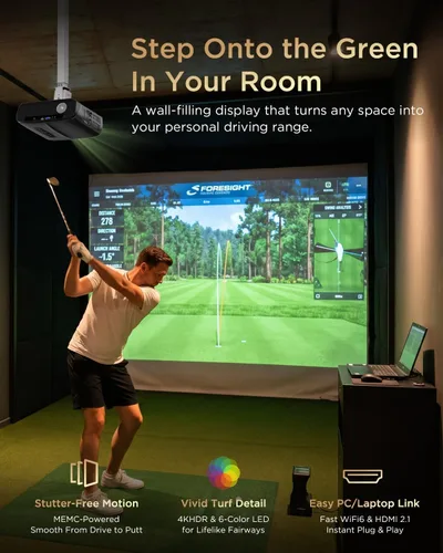 Vista 3 de Proyector 4K para simulador de golf, cine en casa y juegos, 2200 lúmenes Negro
