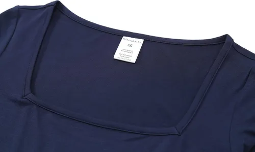 Vista 5 de OThread & Co. Camiseta corta de manga larga con cuello cuadrado para mujer
