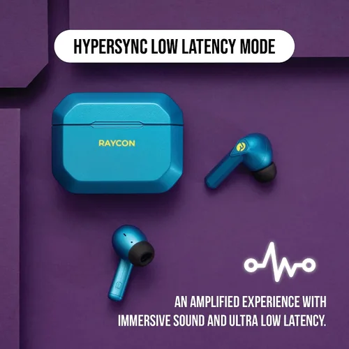 Vista 5 de Raycon Los auriculares inalámbricos Bluetooth para juegos con micrófono integrado, baja latencia, 31 horas de batería, funda de carga