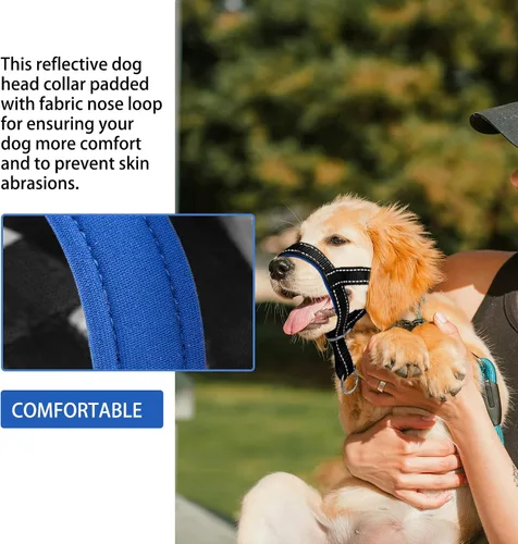 Vista 3 de Collar de cabeza de perro con tela reflectante, arnés ajustable para cabeza de perro para evitar tirones para perros pequeños, medianos y grandes