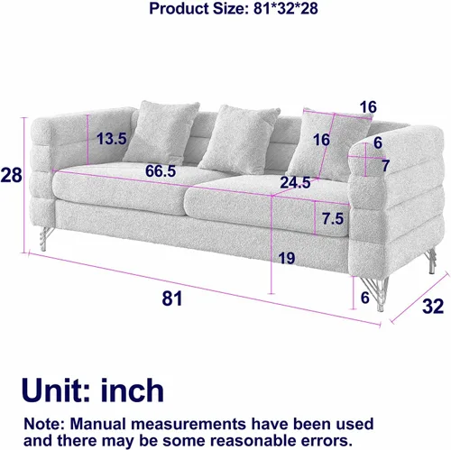 Vista 2 de Modern Loveseat Sofa Couch for Living Room, 81''W Lounge Futon Couch with 3 Pillows, Comfortable Seating Cushion, for Small Space Apartment, Concise