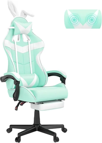 Vista 9 de Soontrans Silla de juegos azul claro con reposapiés, bonita silla de videojuegos de conejo, silla de escritorio Kawaii para nieta, hermana, novia