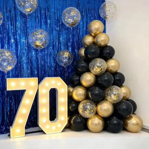 Vista 4 de 60 globos de confeti negro y dorado, globos metálicos de látex dorado y negro de 12 pulgadas para graduación 2026, aniversario, cumpleaños, Navidad