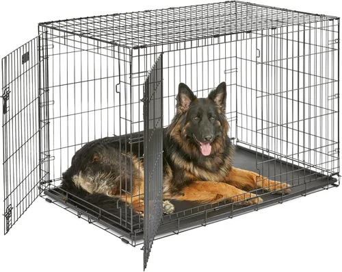 Vista 22 de MidWest Homes for Pets - Canil para perros iCrate de una y dos puertas mejoradas, incluye bandeja a prueba de fugas, patas protectores de suelos