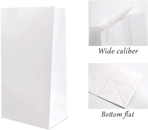 Vista 3 de Kslong Pequeñas bolsas de papel blanco, 50 mini bolsas de papel para regalos de fiesta, bolsa de almuerzo de papel a granel para sándwich, palomitas