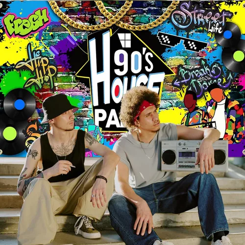Vista 5 de Avezano Telón de Fondo para Fiesta de los 90 en Casa con Graffiti de Hip Hop, Decoraciones Temáticas de los 90 para Fiesta en Casa, Radio Retro