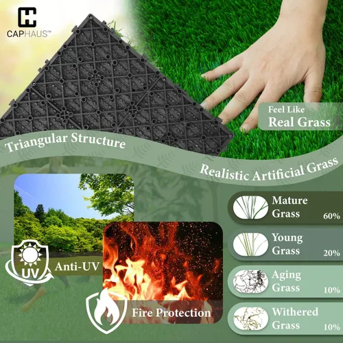 Vista 3 de Fencer Wire Azulejos de césped artificial con agujeros de drenaje, césped sintético entrelazado para entrenamiento de perros, decoración de suelo