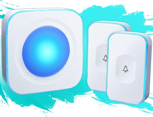 Vista 10 de Timbre inalámbrico de 1200 pies impermeable para el hogar con 36 melodías, 4 niveles de volumen, luz LED flash (1 receptor y 1 botón táctil blanco)