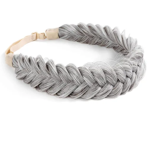 Vista 26 de Diadema trenzada sintética clásica de cabello con hebras anchas para boda, trenzas esponjosas desordenadas, banda para peluca, accesorio de belleza