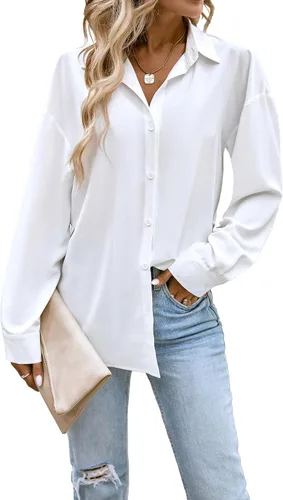 Vista 8 de Camisas con botones para mujer, blusa de manga larga con cuello, blusa casual de negocios