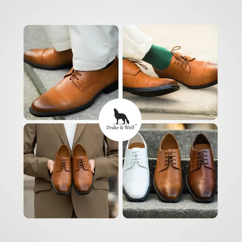 Vista 5 de Drake & Wolf Handmade Mens Oxford Shoes - Mens Dress Shoes - Classic Manmade Microfiber Leather Oxfords for Men Casual Dress Shoes - Comfortable