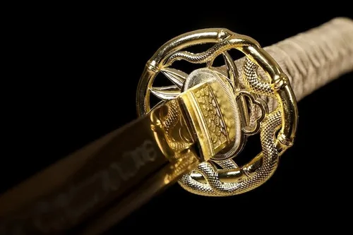 Vista 9 de Katana dorada hecha a mano, espada samurái japonesa 1095 de arcilla de acero templada, hoja de afeitar de espiga completa, afilada, regalos para él