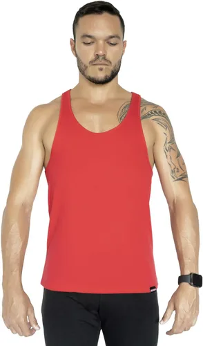 Vista 2 de Gym Rabbit Camiseta sin mangas para hombre de musculación Stringer Gym para entrenamiento con pesas, Rojo