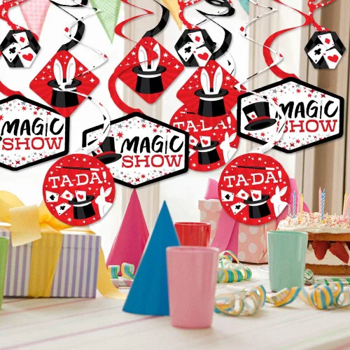 Vista 2 de Big Dot of Happiness Ta-Da, Magic Show - Decoración mágica para colgar en fiestas de cumpleaños, espirales de decoración de fiesta, juego de 40