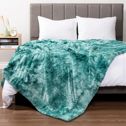 Vista 14 de PAVILIA - Manta de piel sintética reversible con diseño tie-dye color negro, suave, mullida y cálida, mantas y cobijas de sherpa para cama, manta