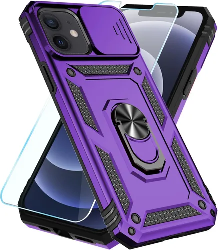 Vista 7 de SunStory Funda compatible con iPhone 12 Pro Max con protector de pantalla HD, cubierta de cámara deslizante y soporte de anillo giratorio