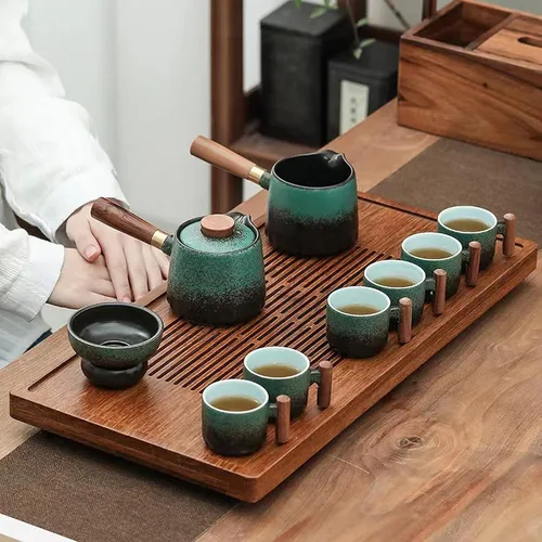 Vista 5 de Juego de té esmeralda, juego de té chino de kung fu, caja de regalo adecuada para cumpleaños, Halloween, Navidad (bosque de jade)