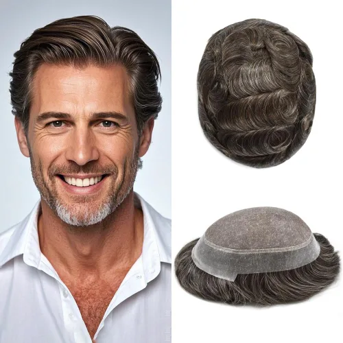 Vista 12 de Toupee para hombres Piezas de pelo fino mono para hombre Toupee sistema de reemplazo de pelo para hombres línea capilar natural para hombre postizo