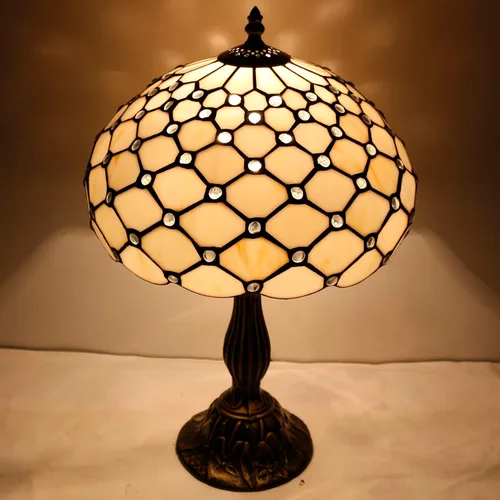 Vista 5 de WERFACTORY Tiffany - Lámpara de mesa con cuentas de cristal de color ámbar, lámpara de mesa de escritorio, luz de lectura de 12 x 12 x 18 pulgadas