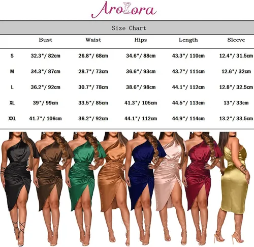 Vista 7 de Aro Lora - Vestido sexy para mujer corto, de satén, asimétrico, fruncido, ajustado (bodycon), de un solo hombro para fiesta de noche