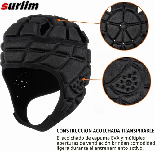 Vista 3 de Surlim Casco de fútbol con bandera de carcasa suave para jóvenes, casco de Negro