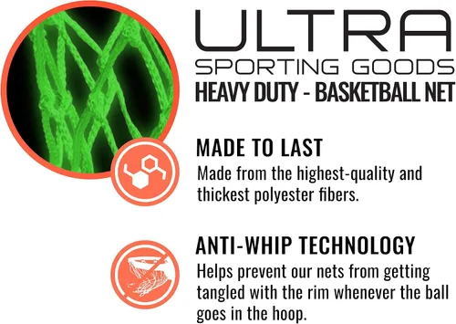 Vista 6 de Ultra Sporting Goods Red de baloncesto resistente de repuesto – Anti látigo para todo tipo de clima, se adapta a llantas estándar para interiores