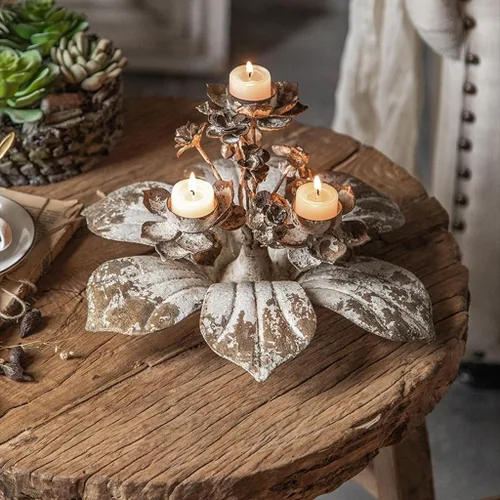 Vista 4 de Portavelas de hierro forjado, diseño de loto, ramas creativas, adornos para estudio fotográfico, boda, fotografía, decoración retro, portavelas