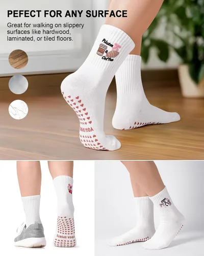Vista 4 de Calcetines para Pilates para Mujeres, Lindas Calcetines de Agarre Antideslizantes de Manga Corta para Yoga, Barre, Hospital, Entrenamiento Descalzo