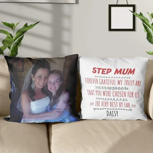 Vista 3 de Personalized Photo Stepmother Throw Pillow, Custom Photo Mothers Day Pillowcase, from Daughter Son, Gift for Bonus Mom, Step Mom Pillow Covers for 10