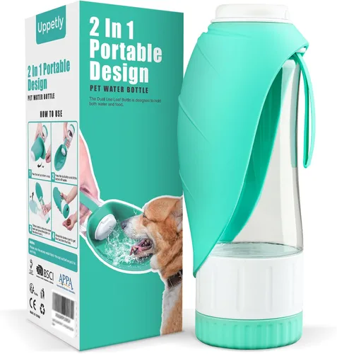 Vista 8 de Uppetly Botella de agua para perros, botella de agua para mascotas con contenedor de alimentos y alimentador para beber, a prueba de fugas, sin BPA