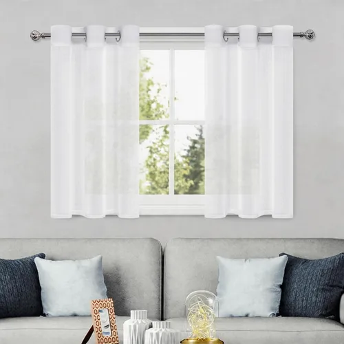 Vista 134 de DWCN Cortinas traslúcidas color verde frijol para sala de estar y dormitorio - Cortinas voile con aspecto de lino sintético con ojales en la parte