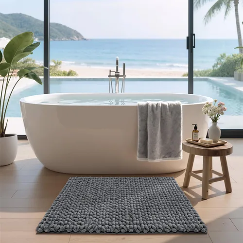 Vista 8 de LUMI Alfombra de Baño de Lujo, Tapete de Baño Ultra Suave de Secado Rápido, Alfombra de Baño Antideslizante Absorbente de Chenilla Gruesa, Tapete