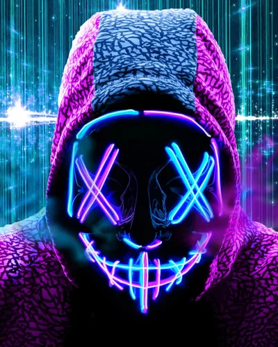 Vista 4 de Paquete de 2 máscaras de La Purga de Halloween con luz LED para adultos, disfraces y fiestas (azul rosa, azul y morado)
