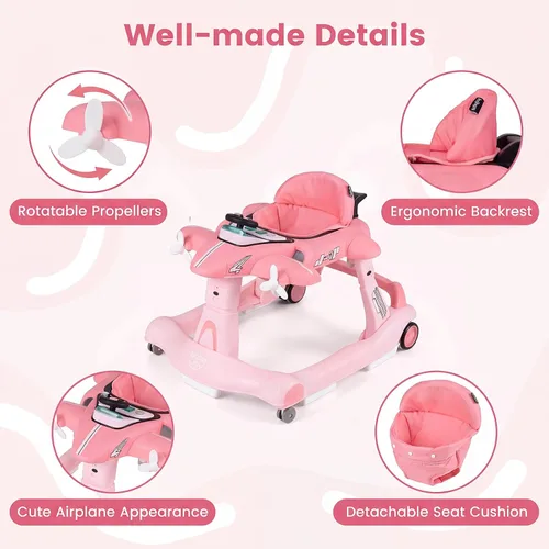 Vista 8 de BABY JOY Andador de bebé 6 en 1 con ruedas, caminador de actividad plegable Rosa