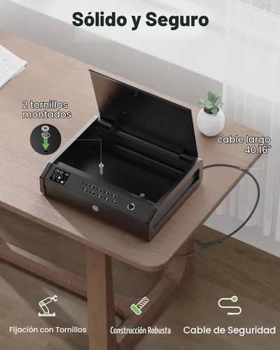 Vista 5 de HOLEWOR - Caja de seguridad para armas, cajas fuertes biométricas para pistolas con pantalla LCD de tiempo y batería, caja de seguridad